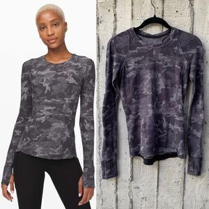 Lululemon Runderful Incognito Camo Long Sleeve Shirt Women’s Sz 4 w/ Thumb Holes